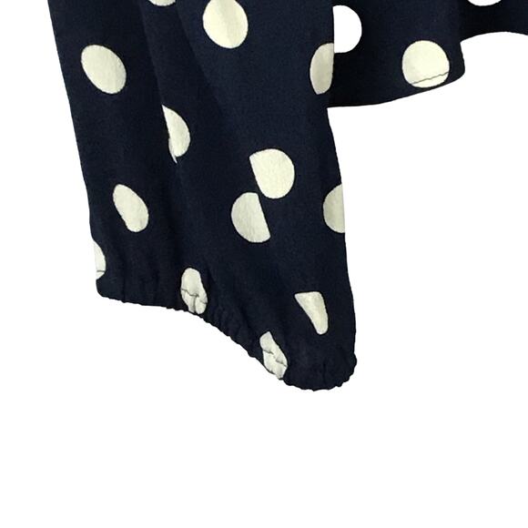 J Crew Navy Blue Cream Polka Dot Silky Peplum Crepe Fitted Button Up Down Top 10 - Picture 4 of 9